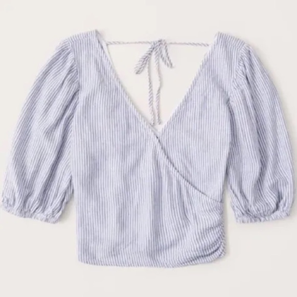 Abercrombie & Fitch Blue Puff Sleeve Wrap Blouse